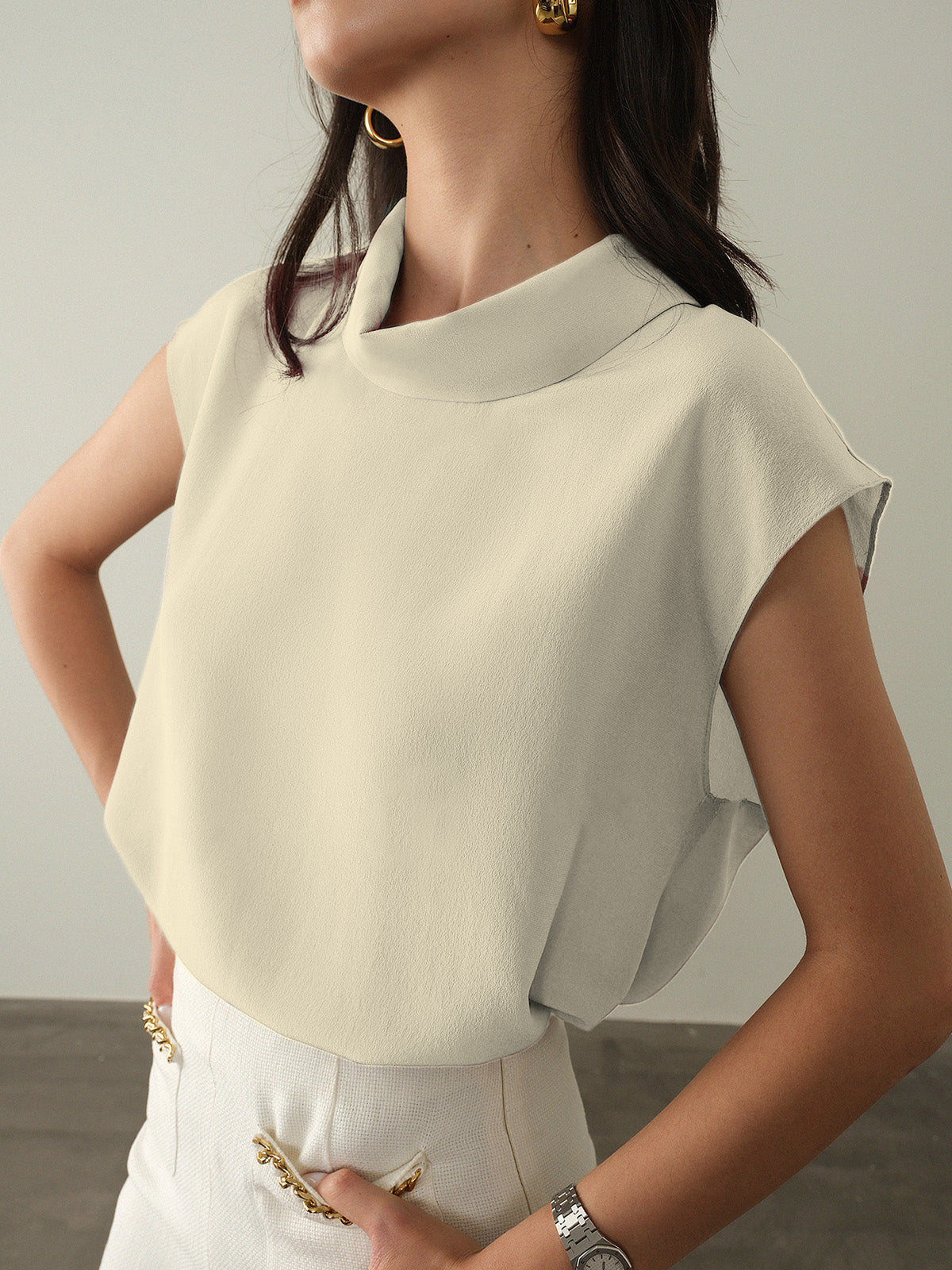 Blusa de Punto con Escote en Forma de Gota y Detalle de O-ring