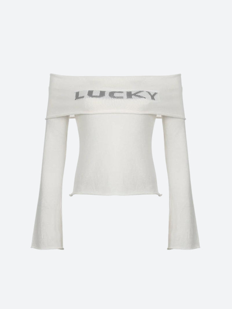 Top de Punto Off-Shoulder con Inscripci�n Lucky